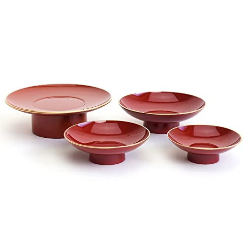 Maeju Lacquerware Toso Set, Shining Vermilion Red with Crane and Phlogopite Design, Includes Sake Cup, Choshi, and Toso Stand, Traditional Craftsmansh