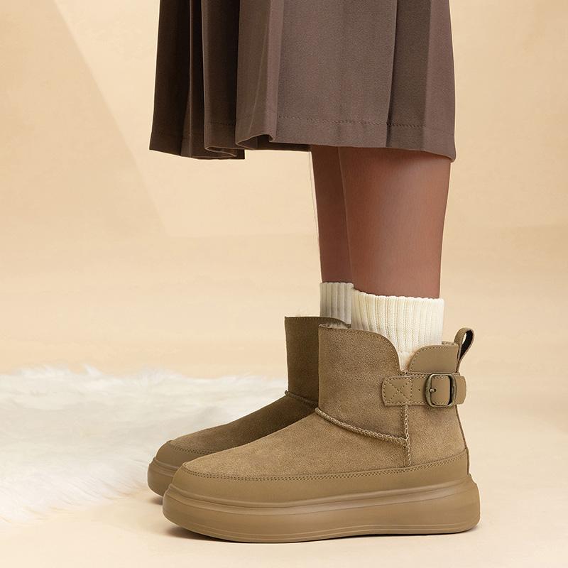 TUINANLE Thick Soled Short Sleeved Snow Boots for Women Versatile with Thick Fleece and Anti Slip Warm Cotton Shoes