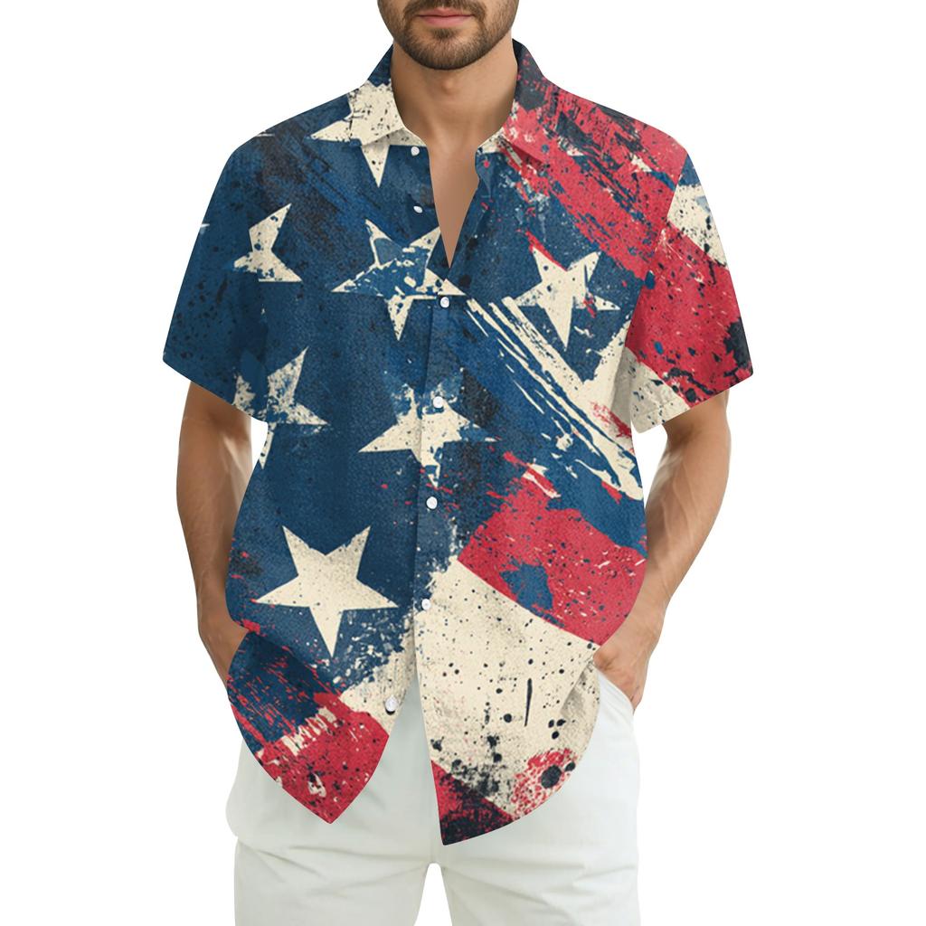Men's Summer Casual Independence Day Print Short-Sleeve Shirt