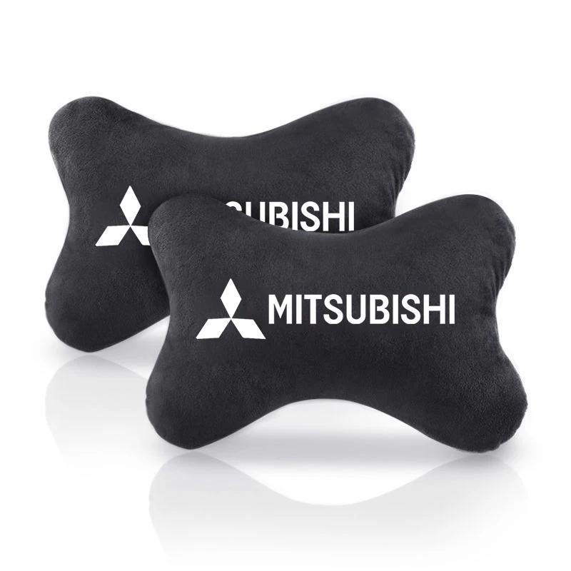 Almohada Protectora para el Cuello del Reposacabezas del Coche Almohadillas para el Hombro del Cinturón de Seguridad de Cuero Gamuzado Para Mitsubishi Outlander I200 Pajero Eclipse ASX Lancer