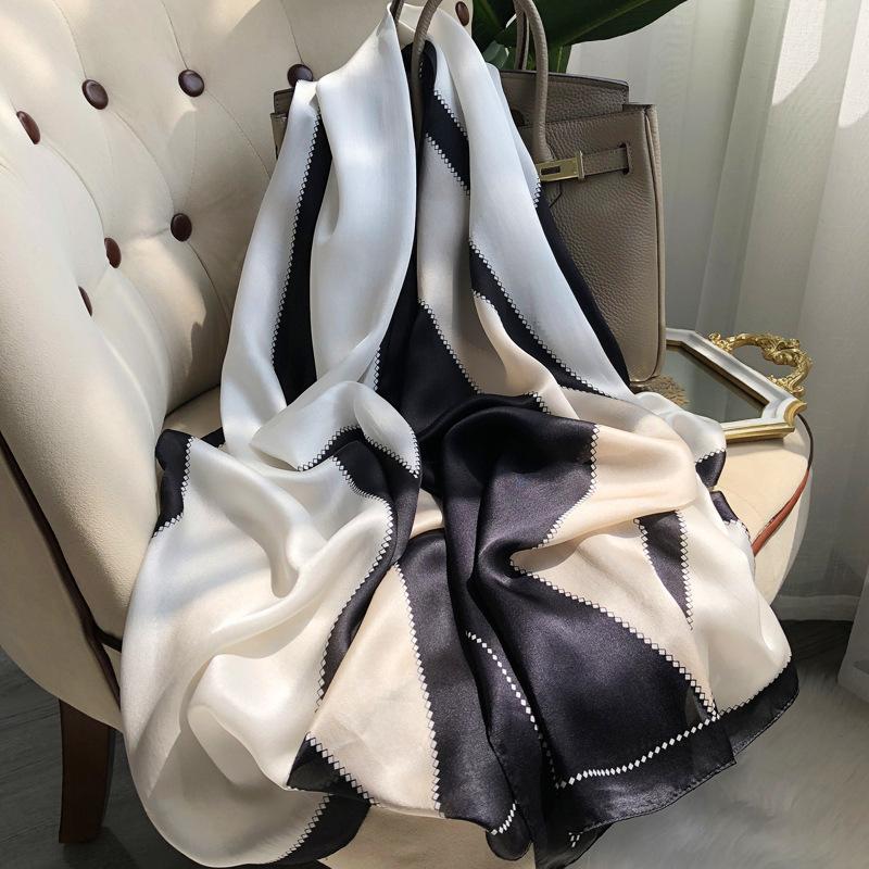 Silk Scarf Women'S Versatile Light Luxury Calla Lily Long Mulberry Silk Scarf Anti-Sun Shawl