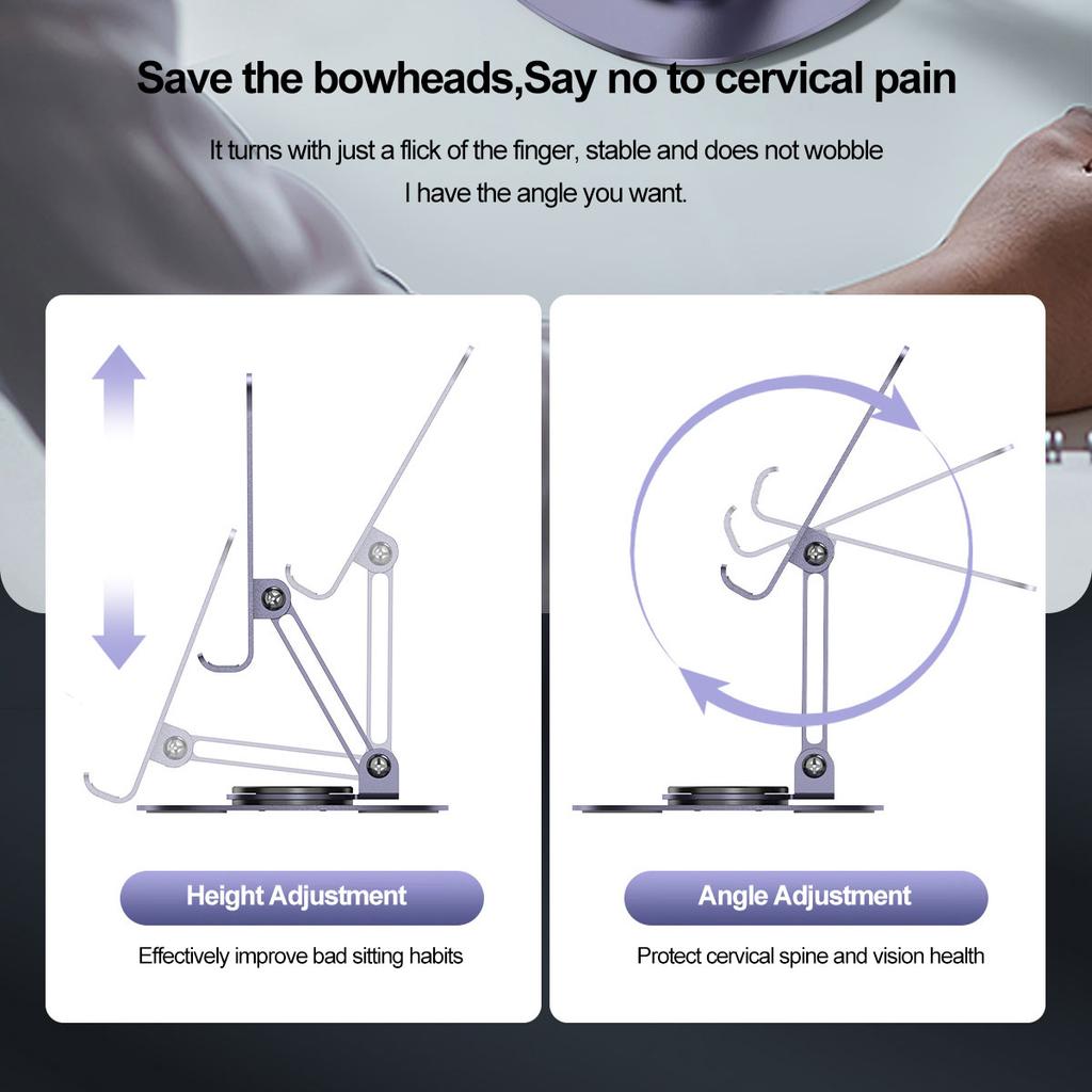 Otáčanie o 360° Celokovová zliatina hliníka Držiak mobilného telefónu Univerzálna konzola Skladací dizajn s dvojitým hriadeľom Stabilný proti pádu pre iPhone / iPad