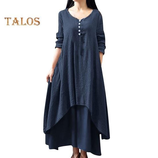 

Женское макси-платье с карманами, рукавами девятой длины, круглым вырезом, неровным многослойным подолом, пляжное платье больших размеров, свободное однотонное платье для свиданий, повседневная одежда XXXXXL темно-синий