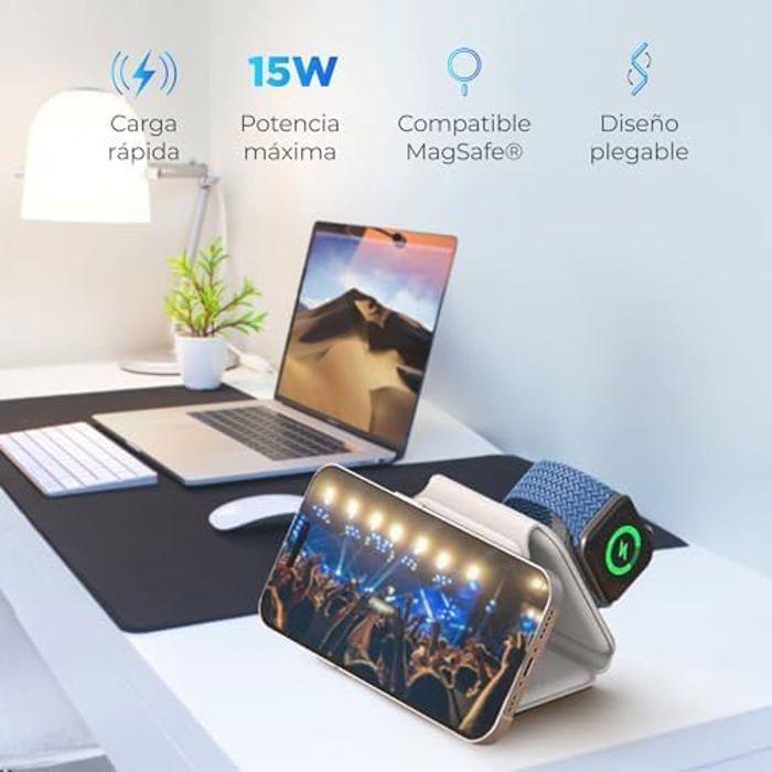 Chargeur sans Fil 3 en 1 - KSIX - Pliable - Charge Rapide - Compatible Qi - Blanc