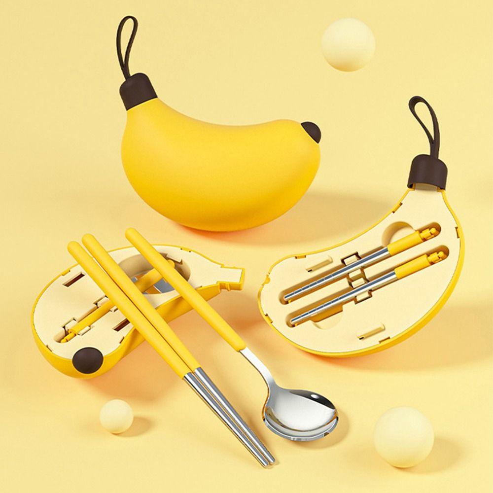 Bananen-Aufbewahrungsbox Tragbares Geschirrset 304 Edelstahl Picknick-Dinner-Set