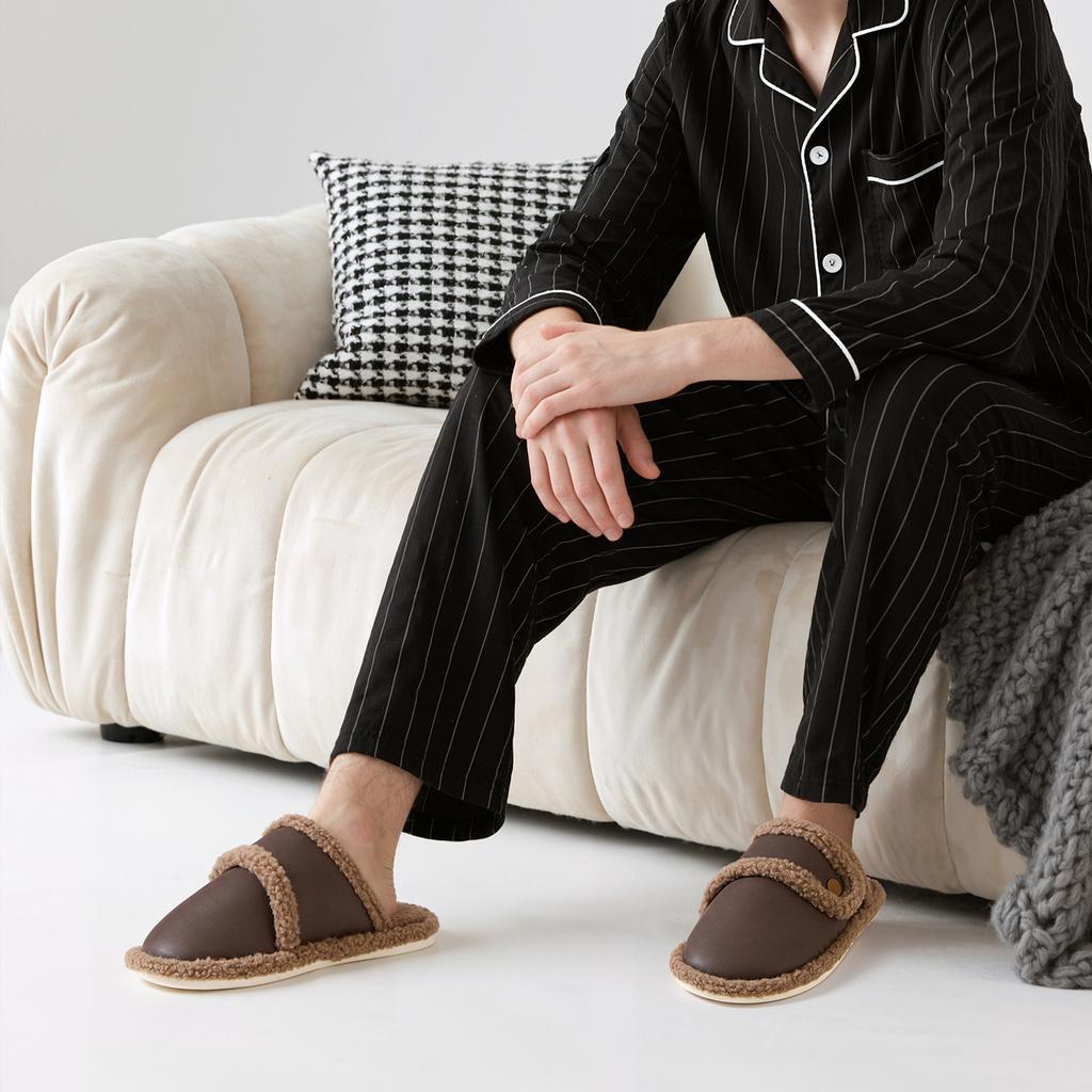 Winter cotton slippers women's home indoor warm velvet non-slip silent floor cotton slippers men