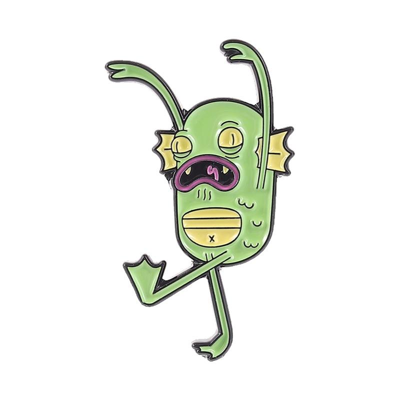 Cartoon Green Monster Enamel Pins Set Funny Creature Brooches Quirky Weird Lapel Badges Jewelry Accessories Gifts For Friends