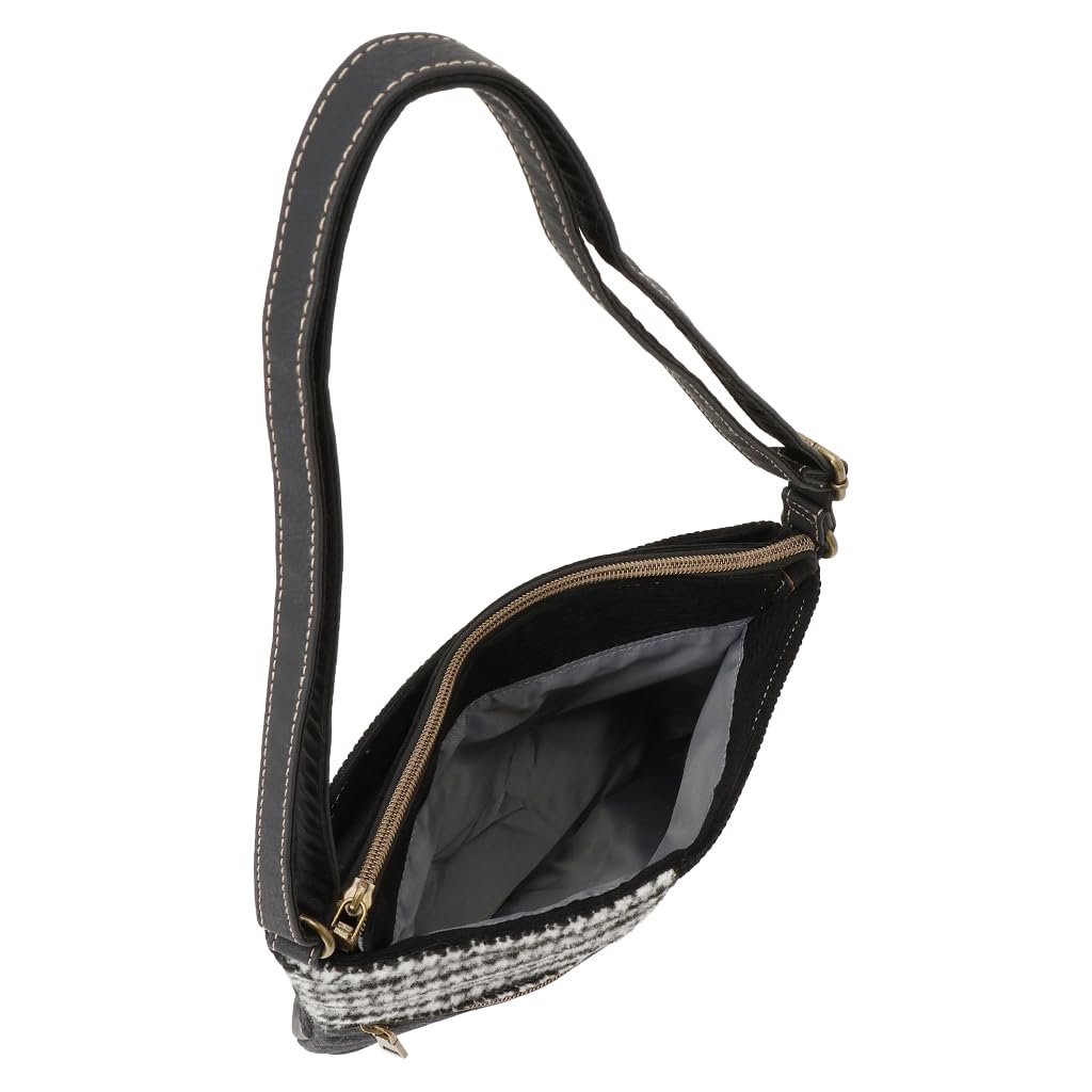 Chiemi Sacs Tweed Patchwork Shoulder Bag with Multiple Pockets, Black, 2511-6245