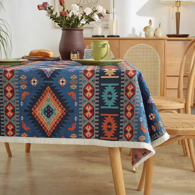 Thick Cotton Linen Tablecloth American Retro Bohemian Ethnic Geometric Jacquard Dining Table Cover
