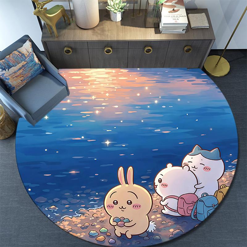 Chiikawa Round Area Rug,Carpet Rug for Living Room Bedroom Sofa Playroom Decor,Non-slip Floor Mat