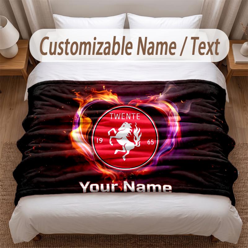 FC Twente Printed Flannel Blanket Custom Name Text Soft Warm Throw For Bedroom Holiday Gift