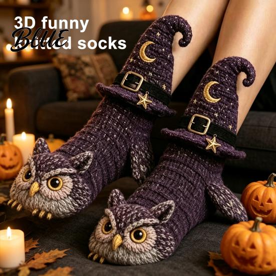 Soft Relaxing Socks for Daily Wear 1 Pair Winter Warm Knitted Women Cute 3D Cat/Pumpkin/Ghost/Dragon Design Halloween Party Decor Crew Sock,