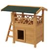 Outdoor Cat House with Terrace, Stairs, Roof, 77 x 50 x 73 cm, Natural and Green Wood