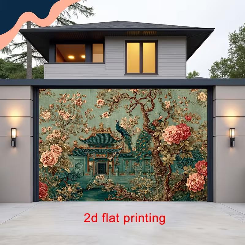 

2D Green Chinoiserie Style Peacock and Floral Wall Art Studio Background 47.2x31.5inch/120*80cm