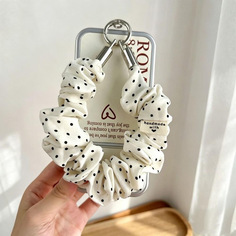 2-in-1 Scrunchie Phone Wrist Strap Polka Dot Keychain Bag Pendant Daily Carry