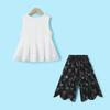 Girls' Summer Retro Pleated Tank Top & Wide-Leg Pants Set