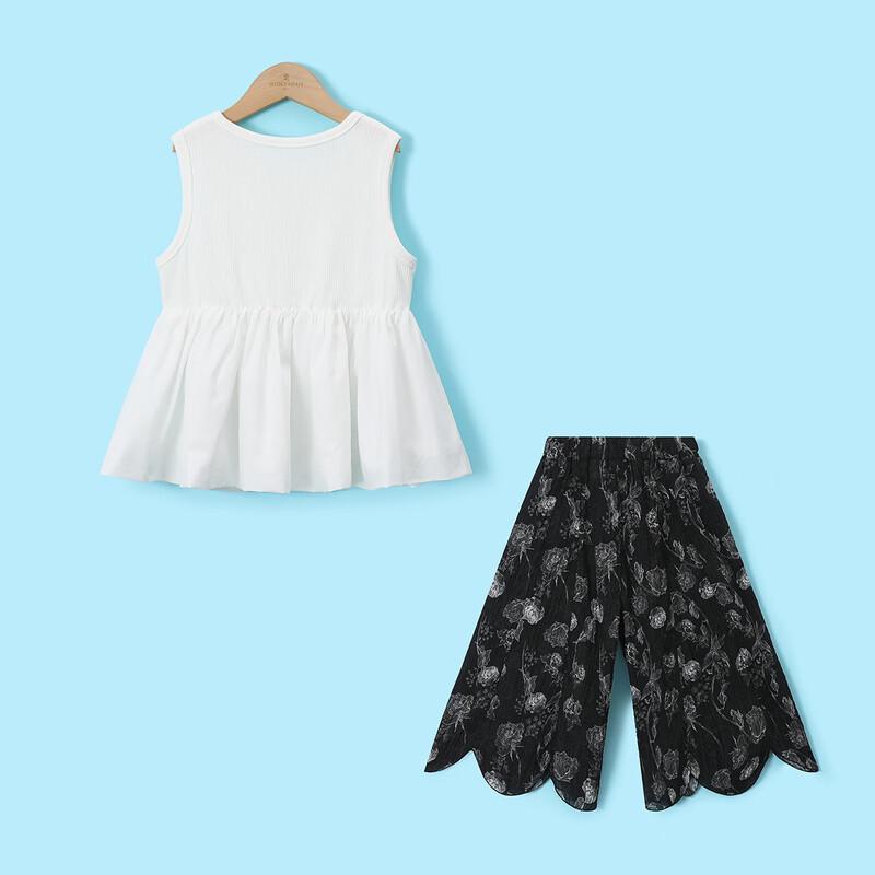 Girls' Summer Retro Pleated Tank Top & Wide-Leg Pants Set
