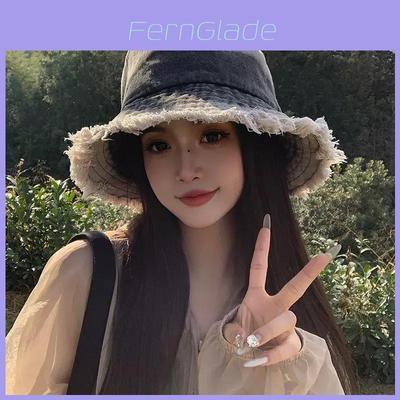 Vintage Denim Fisher Hat With Wide Brim Uv Sun Protection For Casual Outdoor Wear