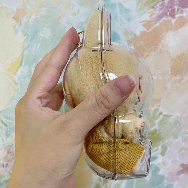 Für Labubu V1 V2 Schutzhülle aus Acryl Transparent Schutzhülle Tragbare Kabelorganizer-Box Verdickte Puppentasche