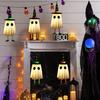 Set of 3 Halloween Hanging Ghosts, Halloween Decorations Outdoor with Witch Hat Lights Halloween Ghost Decor for Yard Patio Garden Tree Outside