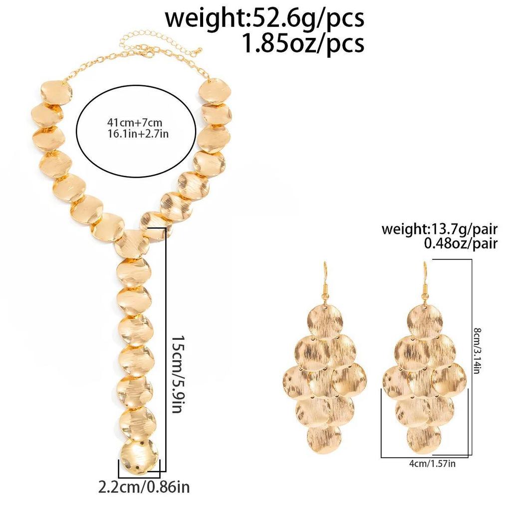Ingemark Elegant Metal Sequins Long Chain Pendant Necklace Drop Earrings Jewelry Set for Women New Party Luxury Neck Accessories