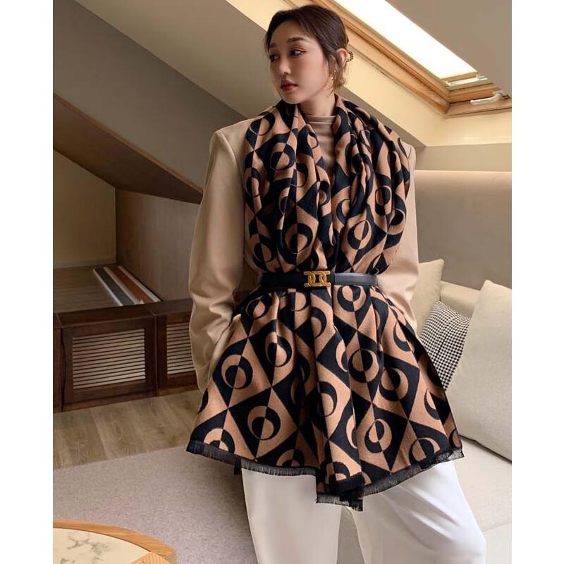 VICTORIA&VERA Oversized Autumn Winter Color Block Scarf