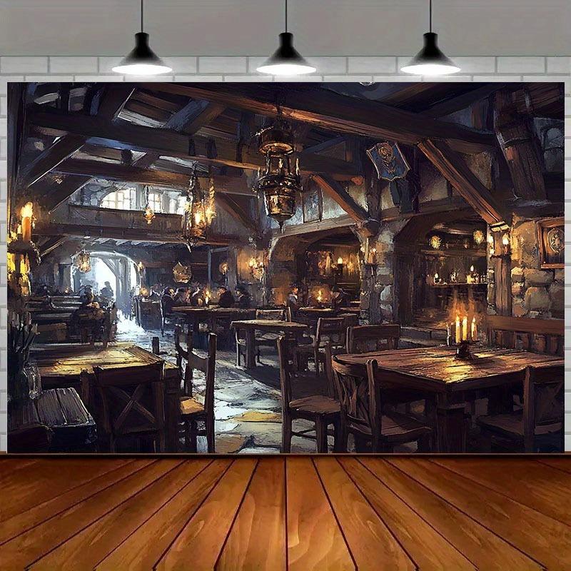 2D Flat 1PC Medieval Tavern Background Fabric - Creates a Retro and Warm Atmosphere
