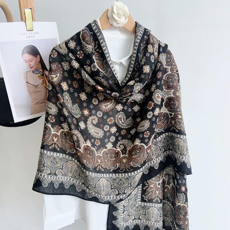 Autumn And Winter New Linen Long Sunscreen Scarf Women'S High-End Silk Scarf Air-Conditioned Room With Shawl Dual-Purpose