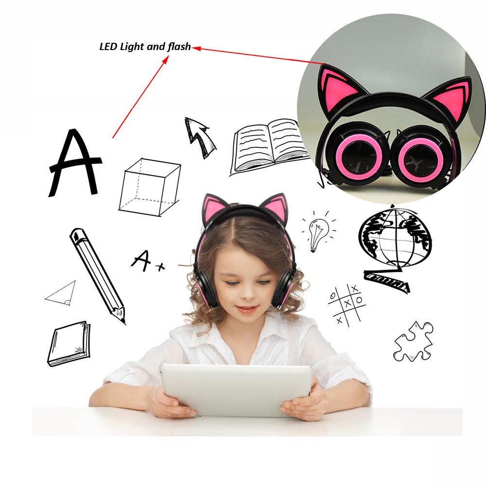 Foldable Cat Ear LED Music Lights Headphone Earphone headset for Laptop MP3