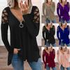 Women Summer Loose Fit Solid Color Hollow Out Long Sleeve V Neck Zipper Pullover Top Casual Lightweight Blouse