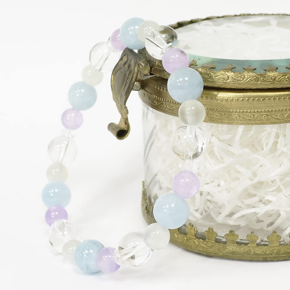 Gin no Lavender 17cm [Shinjuku Kura] Love, Luck, Healing, Aquamix, Aquamarine, Amethyst, Moonstone, Quartz, Bracelet, Approx. (Women's M)