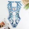 New Double-Sided European & American Chiffon Print Swimsuit Set: Women's One-Piece with Conservative Wrap Skirt