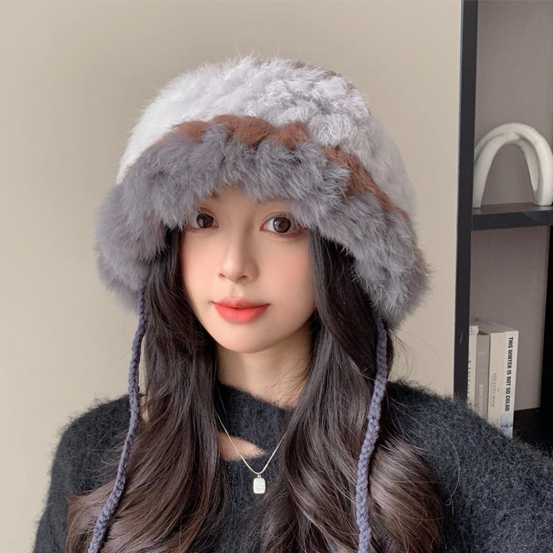 

Плюшевая шапка из кроличьей шерсти для женщин осенью и зимой, шапка Леди Лев, шляпа рыбака с волосатой головой тигра, милая плюшевая термошапка One average size 55-60cm