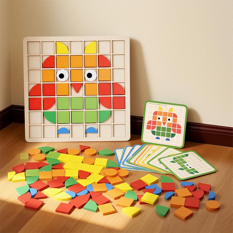 Colorful Geometric Shapes Puzzle Toys 120Pcs Wooden Blocks Kids Montessori Games Educational Toddler Gift Creative Learning Play