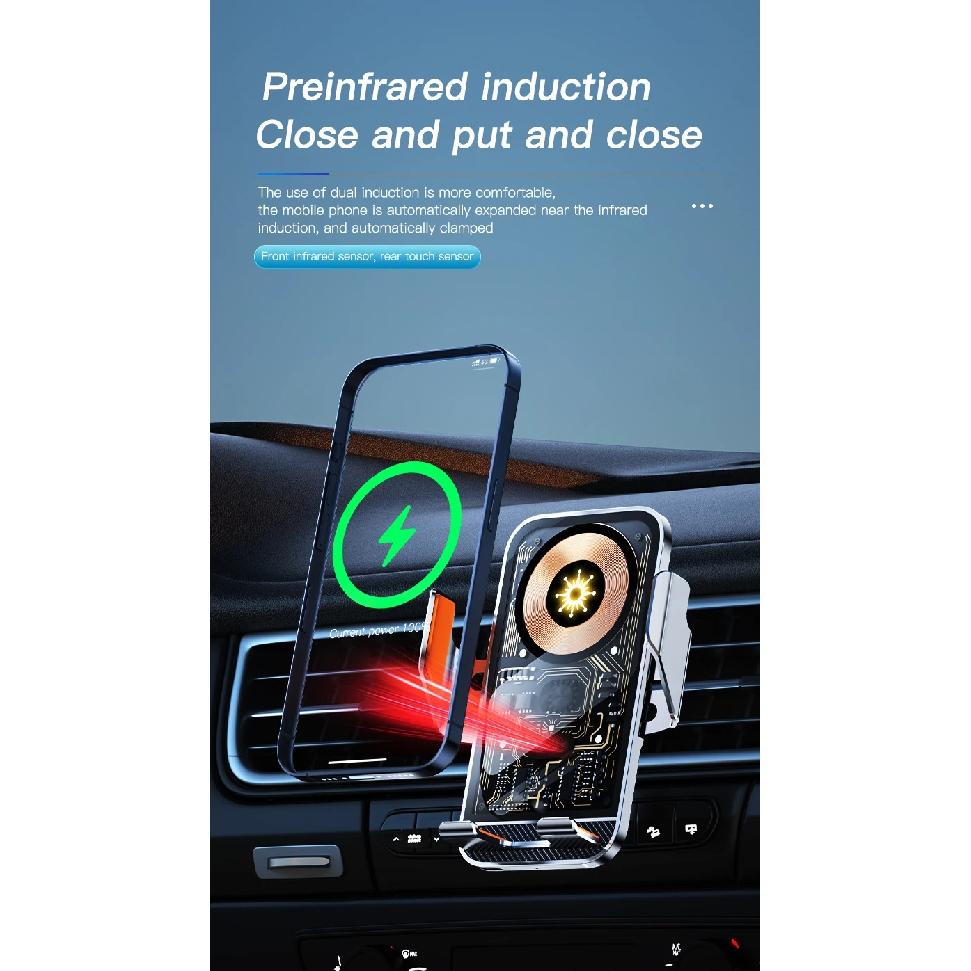 New Wireless Car Phone Holder with Charger 15W Wireless Phone Charging Mobile Holder for Car for IPhone Huawei Samsung Xiaomi