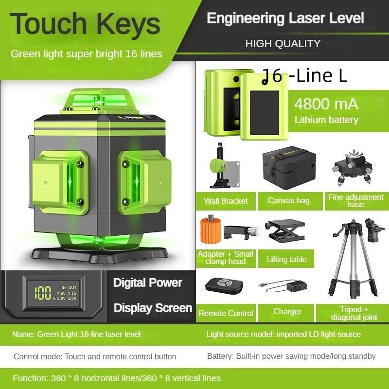 4D 12/16 Line 360° Portable Self-Leveling Spirit Level Horizontal and Vertical Cross Laser Projector New Green Light Laser Level