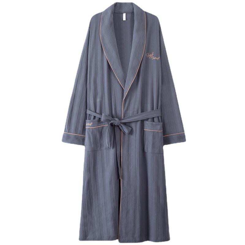 Nightgown Men'S Pajamas Men'S Bathrobes Spring And Autumn Autumn Cotton Long-Sleeved Loungewear Cotton Long-Size Bathrobe