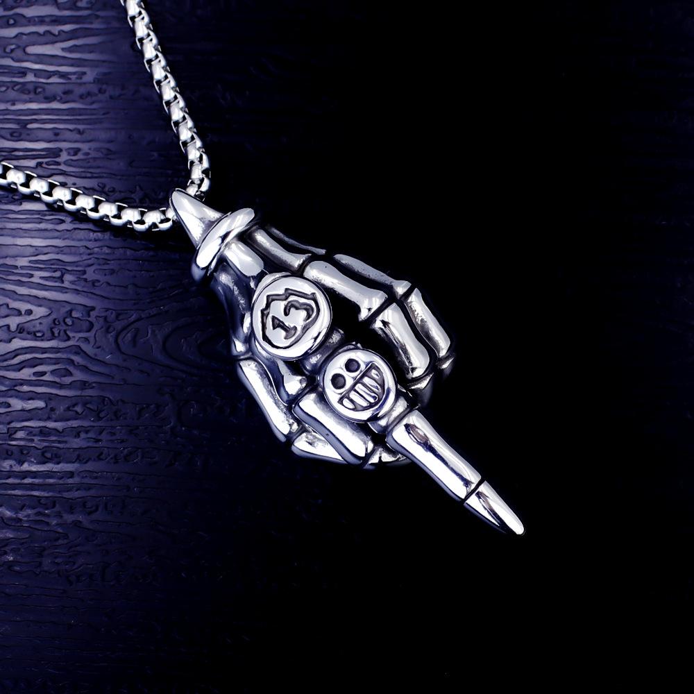 Necklace Hip Hop Versatile Skull Gesture Men and Women Casual Couple Pendant