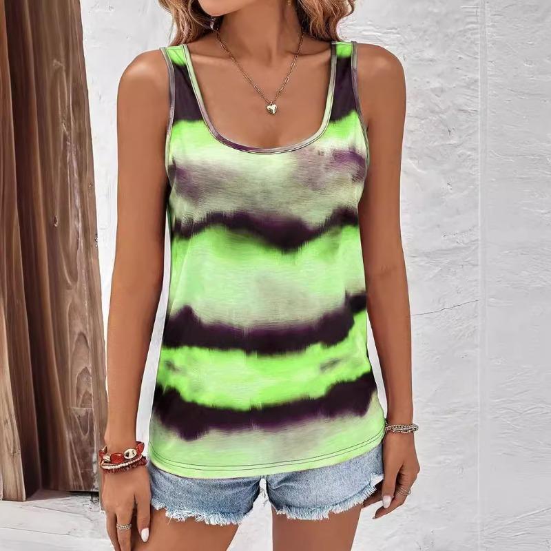 Letní Nové Dámské Oblečení Vícebarevný Potisk Bez Rukávů Vesta Volný Pruhovaný Top