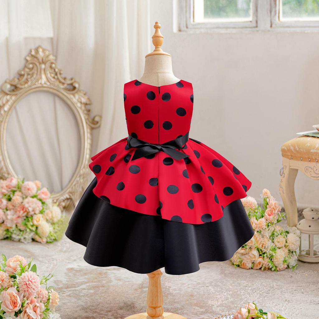 2024 Rotes Halloween-Prinzessinnenkleid mit Schleifendruck für Mädchen