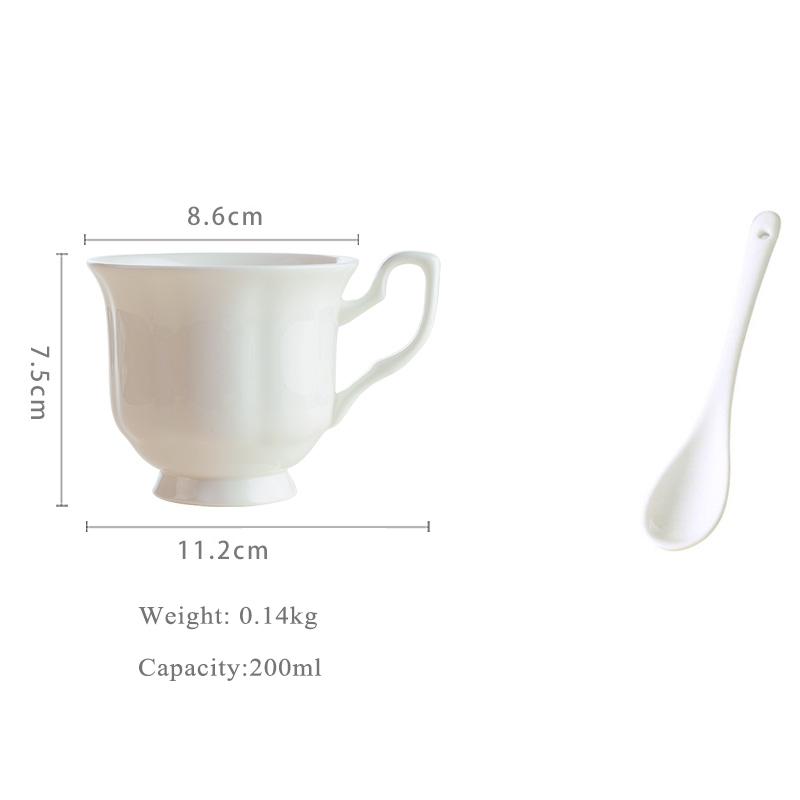 White Bone china Coffee Cup Dish Set High End Exquisite Afternoon Tea English Style Tableware Easy Cleaning Fruit Dessert Dish 200ml