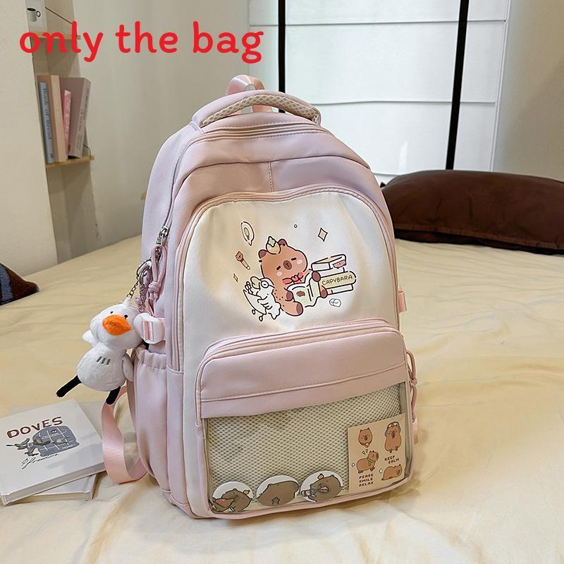 Capybara Cartoon Backpack For School Students With Breathable Nylon Material And Large Capacity