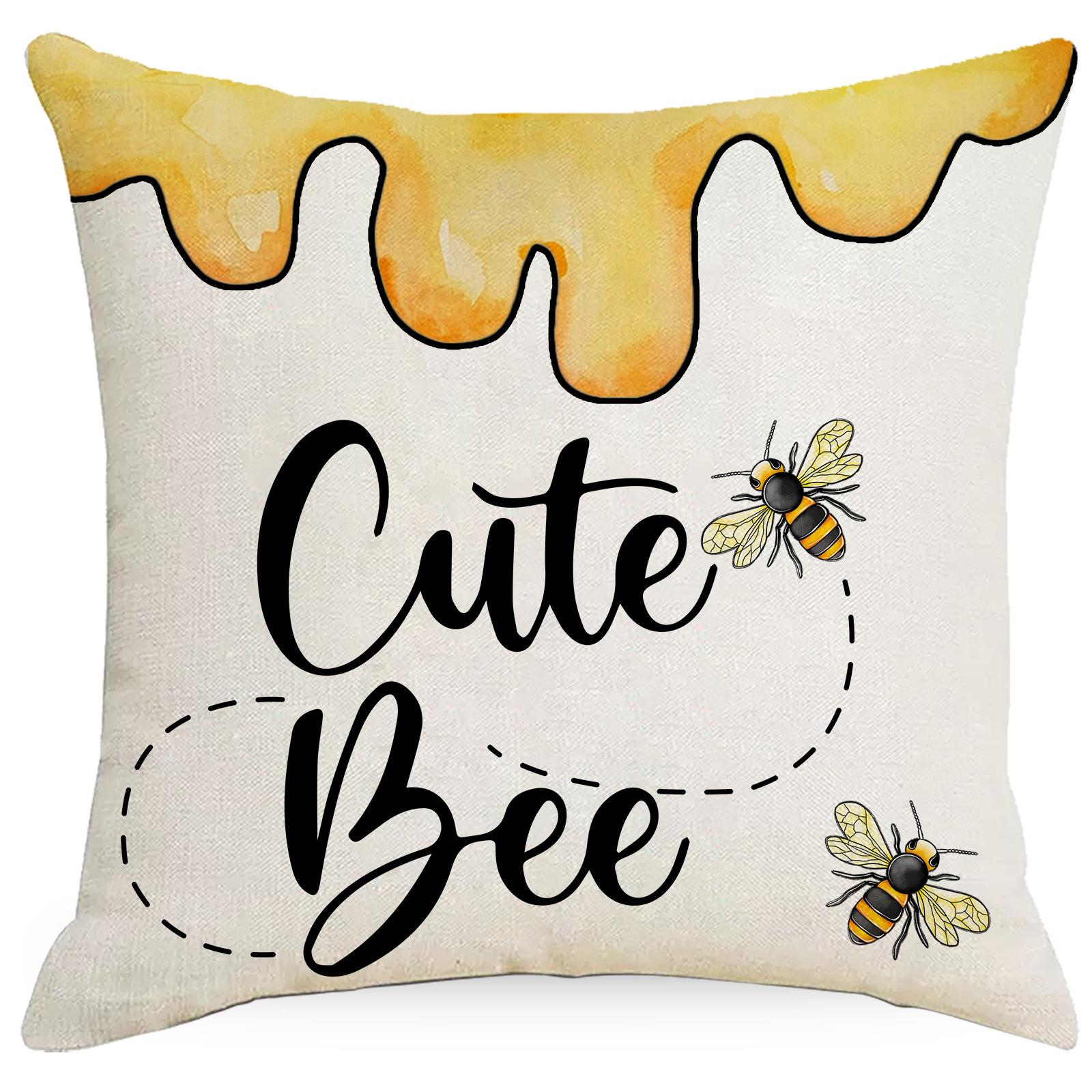 

Bee Festival Linen Pillow Cover Nordic Spring And Summer Home Sofa Ornament Pillow Cover Cushion Cover Premium 45 * 45Cm without pillow core