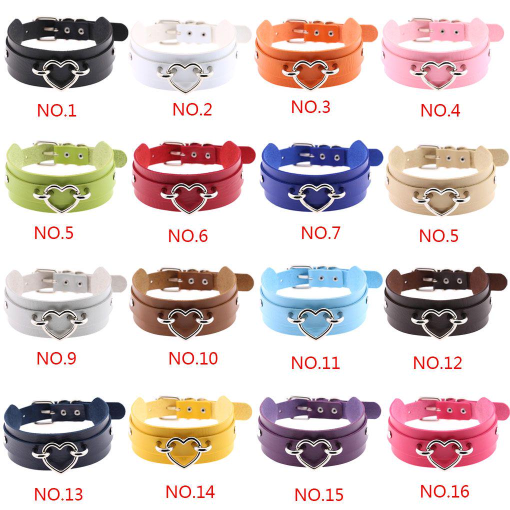 PU Imitation Leather Gothic Punk Choker Short Necklace Hollow Heart Shape Connector Choker