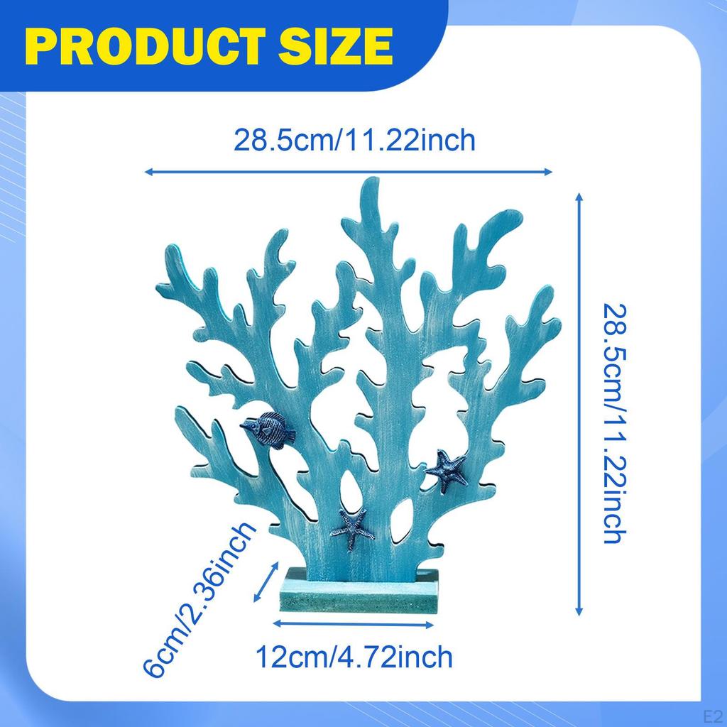 Wooden Coral Decoration Coastal Mediterranean Countertop Art Piece Craft for Themed Party