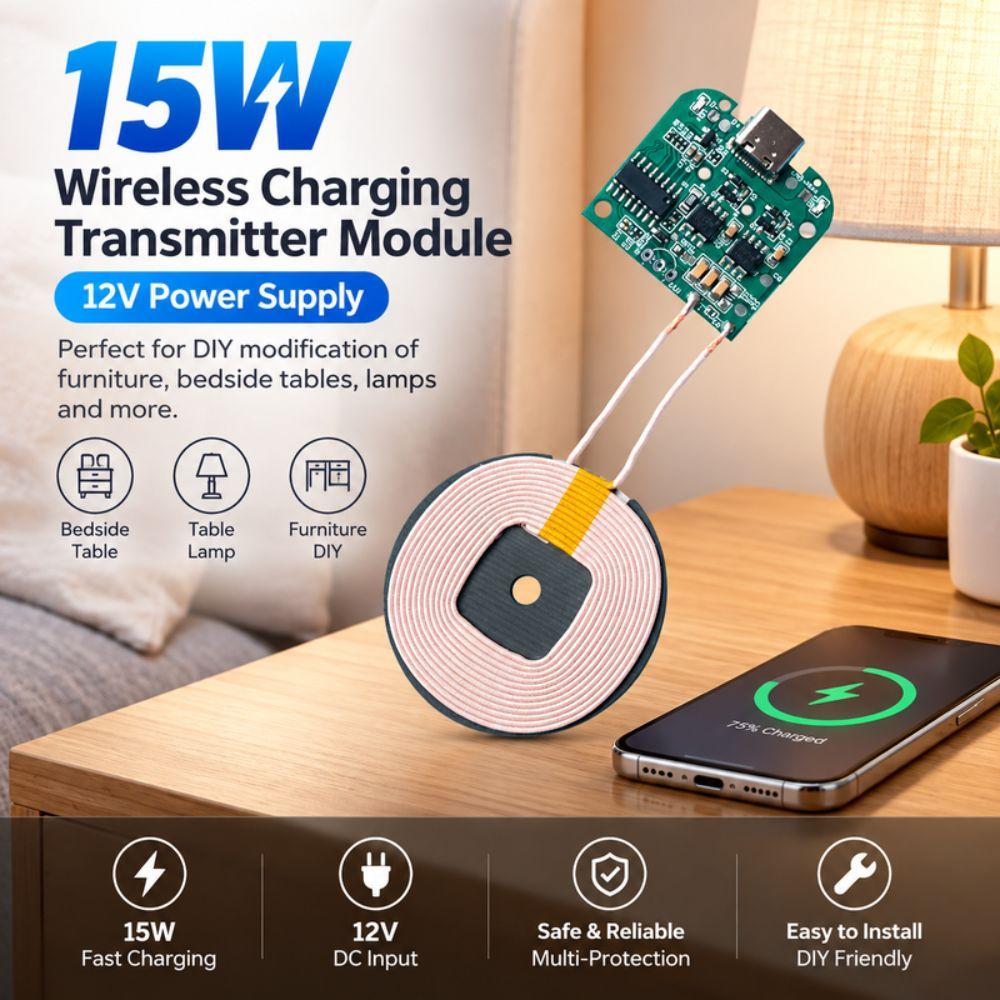 DC5V/9V/12V Input Wireless Charger Module Type-C Interface QI Wireless Charging Coil Phones