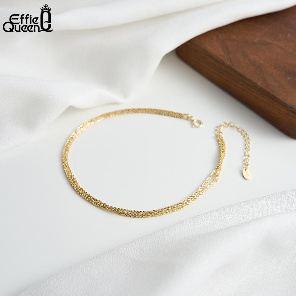 Effie Queen Fashion Pure 925 Sterling Silver Layered Anklet For Women Gift Simple Foot Chain Jewelry Summer Beach Party SA96
