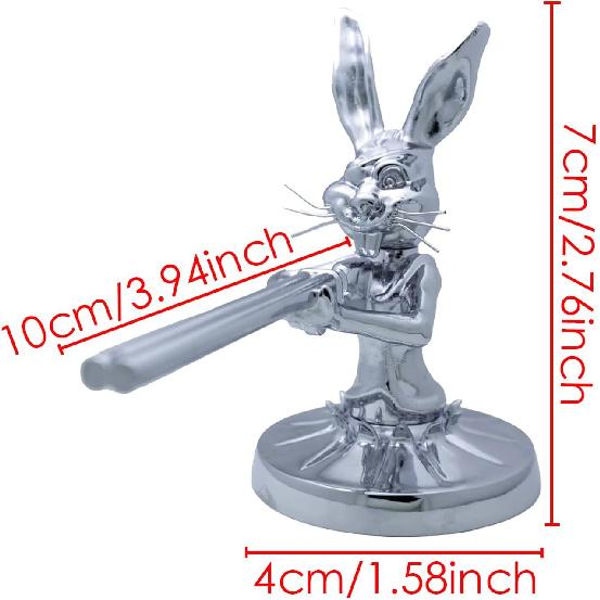 1PCS Rabbit Gunslinger Hood Ornament, Metal Car Truck Hood Ornament Sculpture Vintage 3D Rabbit Decorative Emblem for Cars Trucks Chrome Handmade