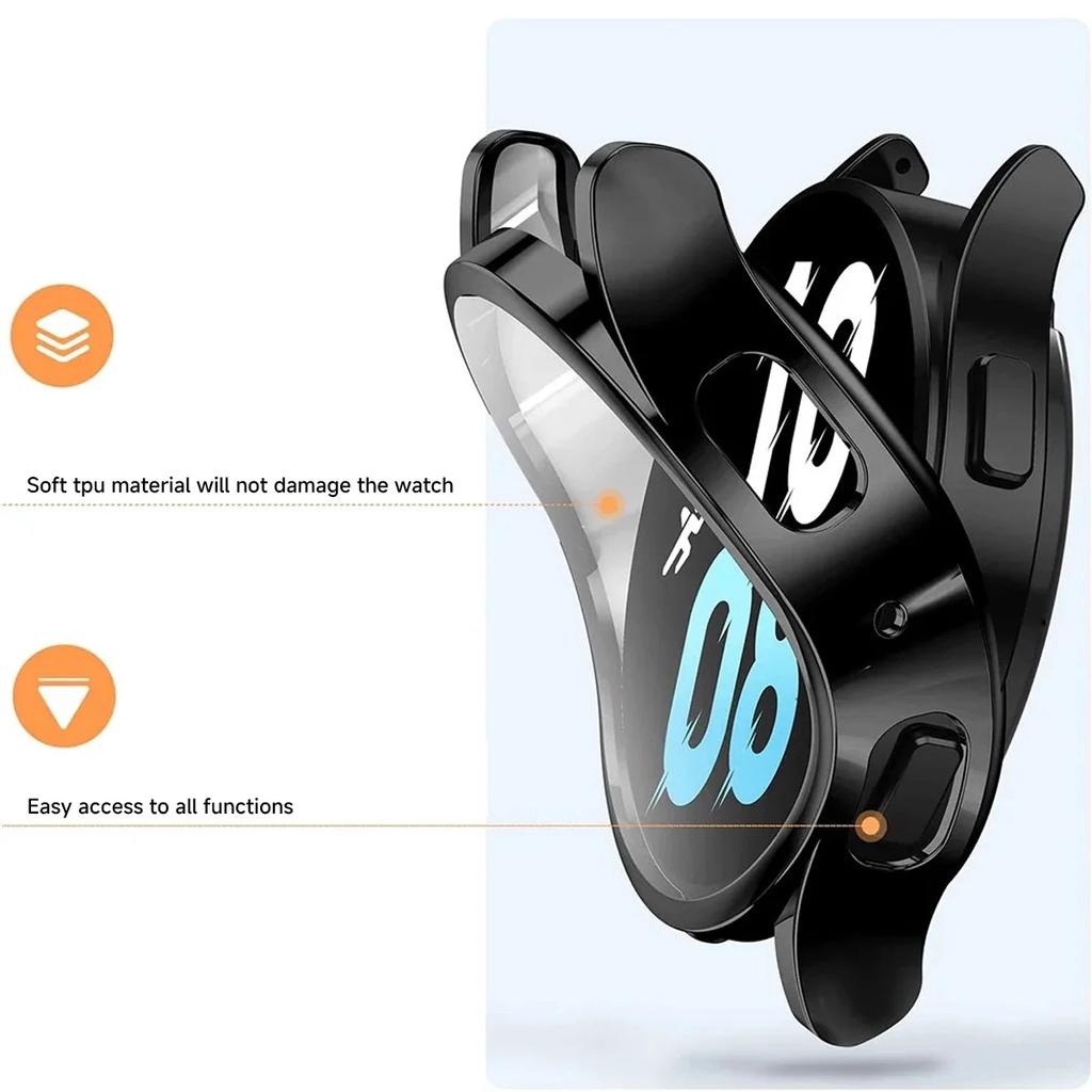 Boîtier+Bracelet pour Samsung Galaxy Watch7 40mm 44mm Bracelet en Silicone Bracelet Film de Protection d'Écran en Verre Trempé Coque Bumper en TPU