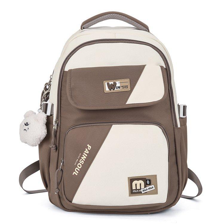 Schoolbag New Large Capacity Simple Contrast Color Versatile School Bag Junior High School Student College Student Computer Travel Backpack